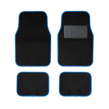 Auto Choice black carpet car mats with blue trim surround and heel pad